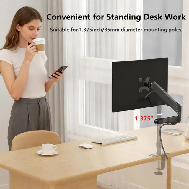 Alt view image 5 of 5 - suptek Single Monitor Arm,Full Motion Pneumatic Pole Mount Arm for 17 to 32 inch Monitor Screens, Support Weight up to 22lbs,75mm and 100mm VESA Plate, Black