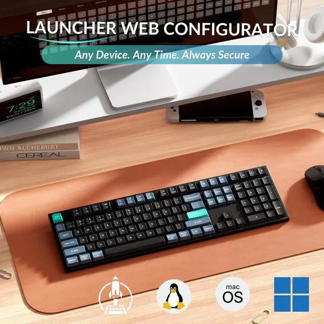 Alt view image 2 of 5 - Keychron B36 2.4 GHz Wireless Bluetooth Keyboard Silent Typing 100% Full-Size Layout Launcher Support with Numeric Keypad Ergonomic Angle Compatible for Mac Windows Linux