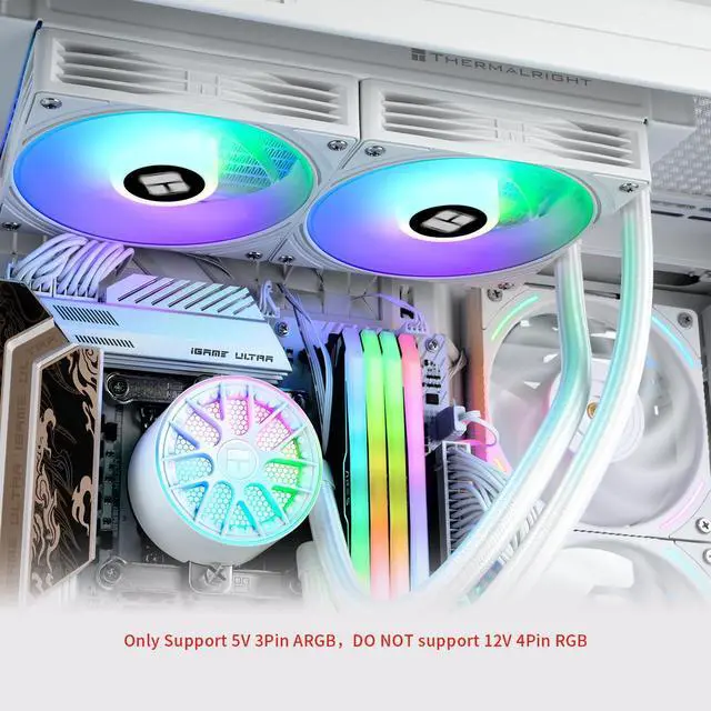 Alt view image 2 of 5 - Thermalrlght Aqua Elite 240 V6 ARGB White CPU Liquid Cooler, 240 Cooling Row Size,2x120mm Water Radiator,AMD: AM4/AM5,Intel LGA115X/1200/2011/1700/1851