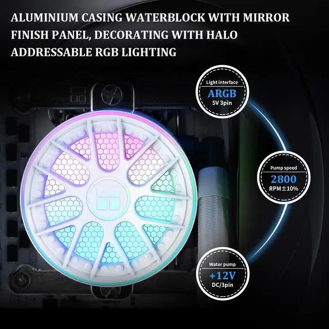 Alt view image 3 of 5 - Thermalrlght Aqua Elite 240 V6 ARGB White CPU Liquid Cooler, 240 Cooling Row Size,2x120mm Water Radiator,AMD: AM4/AM5,Intel LGA115X/1200/2011/1700/1851