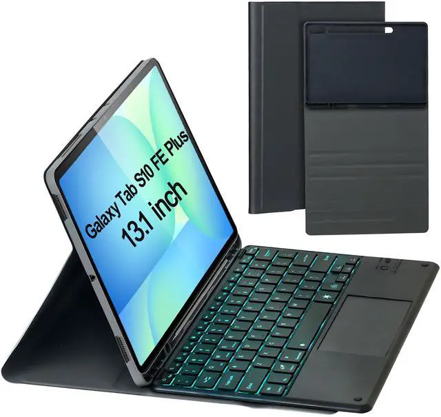 Main image of Keyboard Case for Samsung Galaxy Tab S10 FE Plus/S10 FE+ 13.1-Inch 2025, Detachable 7 Colors Backlit Bluetooth Keyboard, Smart Touchpad, Folio Cover with S Pen Holder (Black)