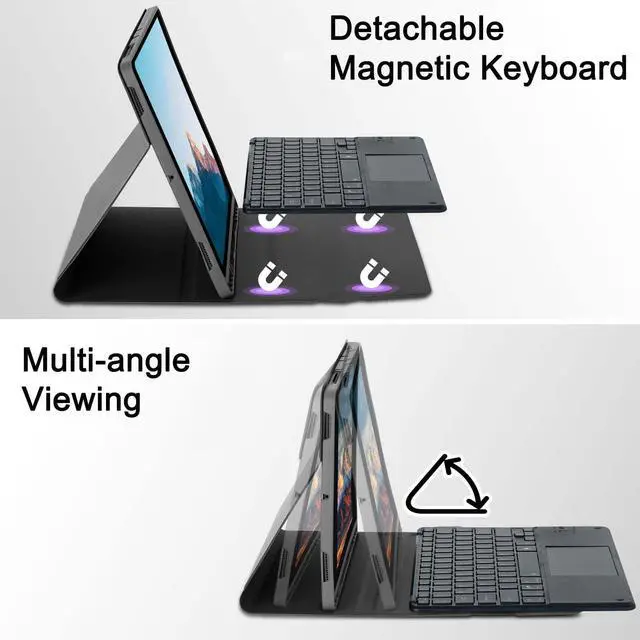 Alt view image 3 of 5 - Keyboard Case for Samsung Galaxy Tab S10 FE Plus/S10 FE+ 13.1-Inch 2025, Detachable 7 Colors Backlit Bluetooth Keyboard, Smart Touchpad, Folio Cover with S Pen Holder (Black)