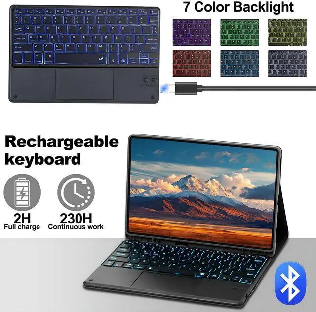 Alt view image 5 of 5 - Keyboard Case for Samsung Galaxy Tab S10 FE Plus/S10 FE+ 13.1-Inch 2025, Detachable 7 Colors Backlit Bluetooth Keyboard, Smart Touchpad, Folio Cover with S Pen Holder (Black)