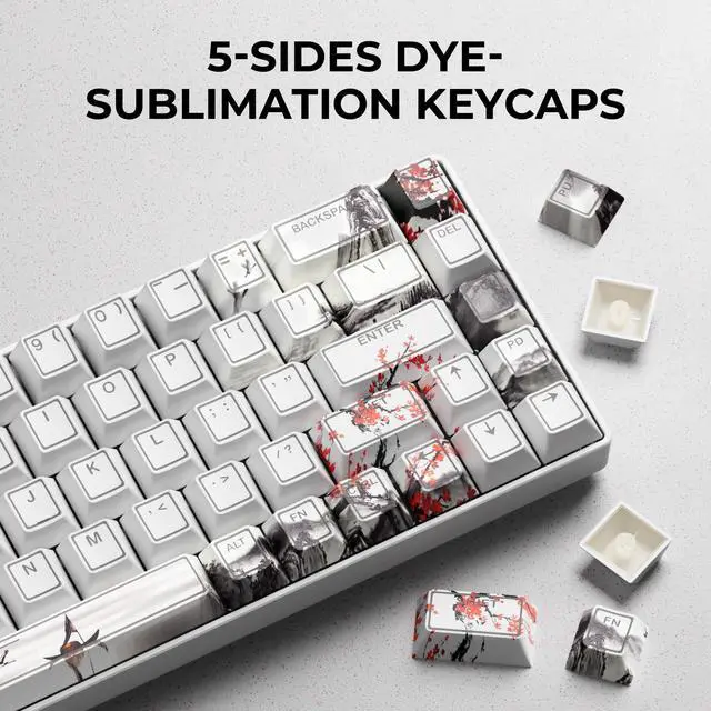 Alt view image 3 of 5 - GMKWTL XVX Plum Blossom Shine Through White Keycaps, Doubleshot PBT Keycap Set Cherry Profile, 142 Keys Keyboard Keycaps, Universal Compatiability with 60%, 65%, 75%, 100% Mechanical Keyboard