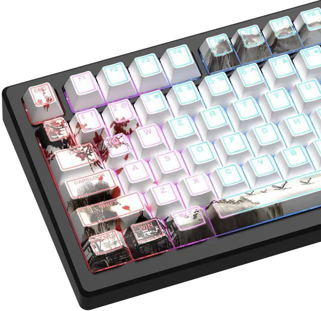 Main image of GMKWTL XVX Plum Blossom Shine Through White Keycaps, Doubleshot PBT Keycap Set Cherry Profile, 142 Keys Keyboard Keycaps, Universal Compatiability with 60%, 65%, 75%, 100% Mechanical Keyboard