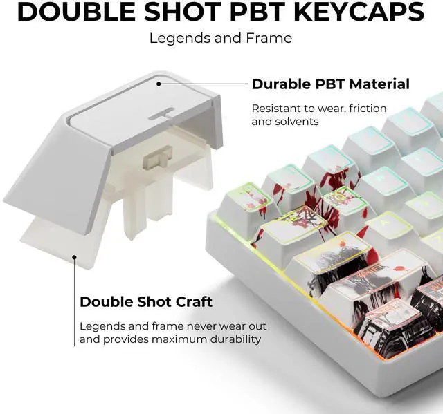 Alt view image 2 of 5 - GMKWTL XVX Plum Blossom Shine Through White Keycaps, Doubleshot PBT Keycap Set Cherry Profile, 142 Keys Keyboard Keycaps, Universal Compatiability with 60%, 65%, 75%, 100% Mechanical Keyboard