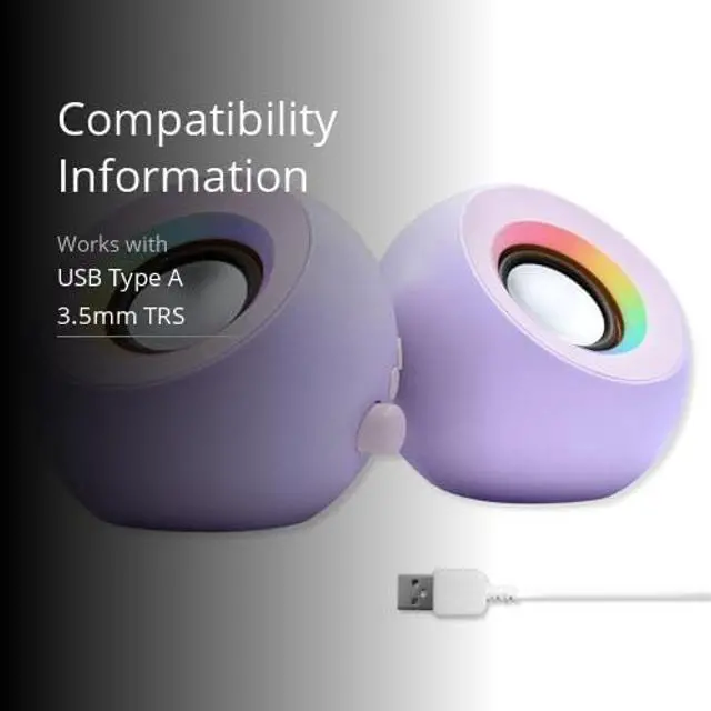 Alt view image 3 of 5 - X9 Performance Purple Computer Speakers for Desktop PC with RGB Lighting, Bluetooth, USB, and AUX - Triple Mode Connection, Dual 2.25" Drivers for Work and Play - Bluetooth PC Speakers - Purple