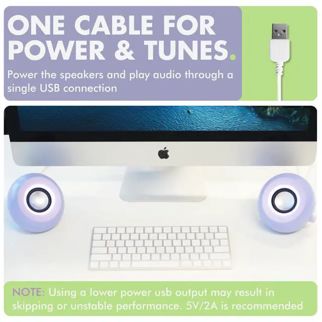 Alt view image 2 of 5 - X9 Performance Purple Computer Speakers for Desktop PC with RGB Lighting, Bluetooth, USB, and AUX - Triple Mode Connection, Dual 2.25" Drivers for Work and Play - Bluetooth PC Speakers - Purple