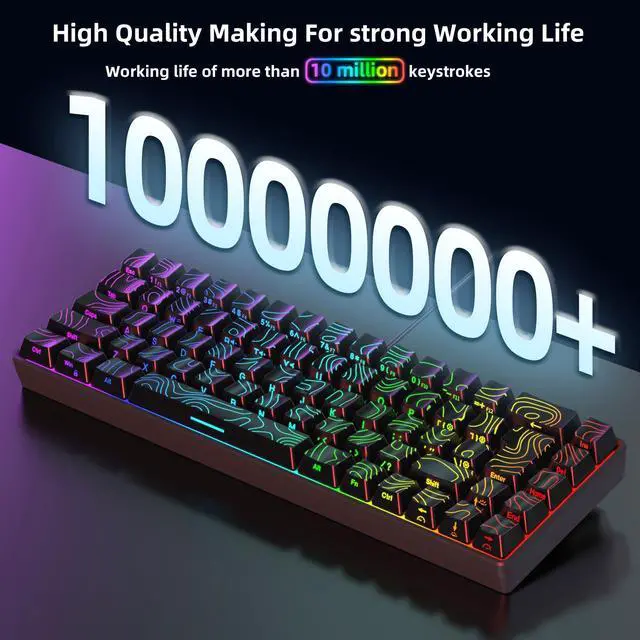 Alt view image 2 of 5 - Snpurdiri 65% Wired Gaming Keyboard, 68 Keys RGB Backlit Ultra-Compact Small Gaming Keyboard, for PC/Mac Gamer, Typist, Travel, Easy to Carry on Business Trip Black