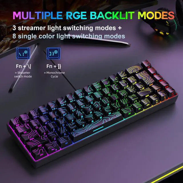 Alt view image 4 of 5 - Snpurdiri 65% Wired Gaming Keyboard, 68 Keys RGB Backlit Ultra-Compact Small Gaming Keyboard, for PC/Mac Gamer, Typist, Travel, Easy to Carry on Business Trip Black
