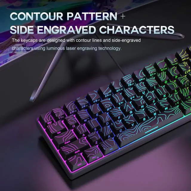Alt view image 5 of 5 - Snpurdiri 65% Wired Gaming Keyboard, 68 Keys RGB Backlit Ultra-Compact Small Gaming Keyboard, for PC/Mac Gamer, Typist, Travel, Easy to Carry on Business Trip Black