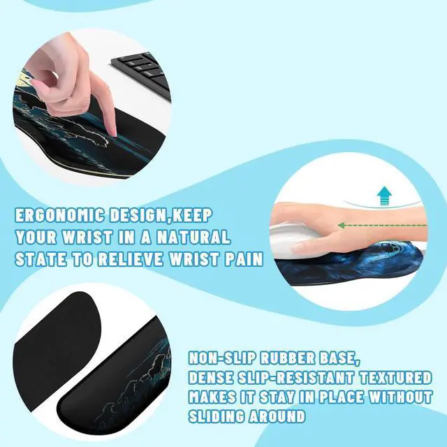 Alt view image 3 of 5 - Blue Wolf Mouse Pad Set Glowing Eyes Fantasy Animal Smoke Art Gaming Mousepad 4in1 Desk Mat for Desktop Wrist Support Cup Coaster Set Ergonomic Computer Desk Arm Wrist for Decor Home Office