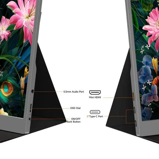 Alt view image 5 of 5 - AYY Portable Monitor 15.6inch 1080P FHD, USB-C HDMI Computer Display, HDR IPS Gaming Monitor w/Premium Smart Cover & Screen Protector, Dual Speakers, for Laptop PC MAC Phone PS4 Xbox Switch, Grey