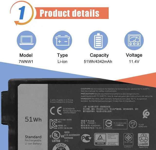 Alt view image 2 of 5 - ASODI 7WNW1 Laptop Battery Compatible with Dell Latitude 5420 5424 Rugged 7424 Extreme P137G P85G P86G P137G001 P137G002 P85G001 P86G001 Series DMF8C GK3D3 6NNCF DP3KF DMF0C 451-BCHV 51Wh 11.4V