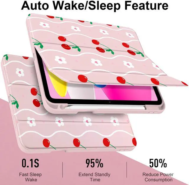 Alt view image 3 of 5 - MEEgoodo Case for iPad A16 11th Generation 11 inch 2025/10th Gen 10.9 inch 2022, Cover with Transparent Acrylic Back Shell,Tablet Case with Pencil Holder+Auto Wake/Sleep+ Stand, Sweet Cherries