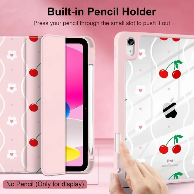 Alt view image 5 of 5 - MEEgoodo Case for iPad A16 11th Generation 11 inch 2025/10th Gen 10.9 inch 2022, Cover with Transparent Acrylic Back Shell,Tablet Case with Pencil Holder+Auto Wake/Sleep+ Stand, Sweet Cherries