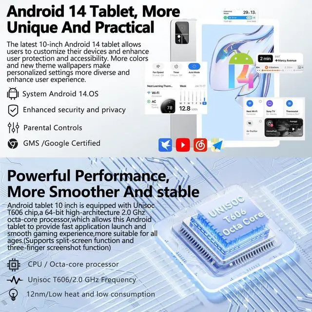 Alt view image 2 of 5 - Android Tablet 10 inch 2025 Latest Tablet with Keyboard 14GB RAM+128GB ROM+1TBExpand,Octa-Core,Incell screen,5G + 2.4GHz WiFi/BT5.0/GPS,4G Cellular for T-Mobile,13MP+8MP Camera 7000mAh Battery