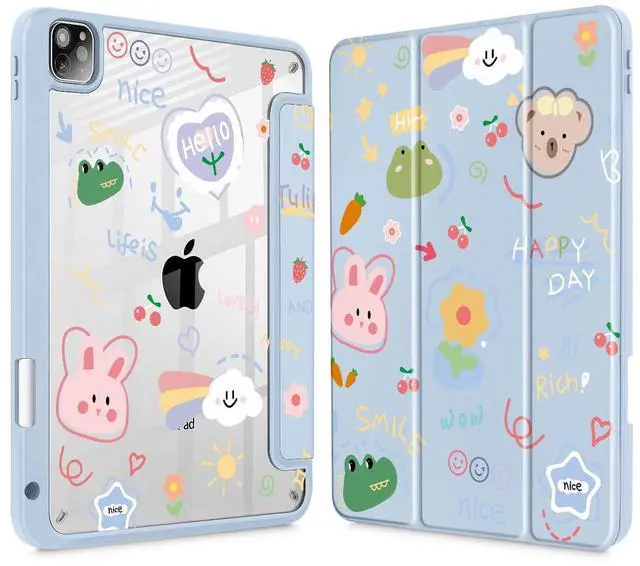 Main image of May Chen for iPad Pro 11 inch M2 4th Generation 2022, iPad Pro 11 3rd/2nd/1st Gen, Case with Transparent Shockproof Back Cover [Built-in Pencil Holder, Auto Sleep/Wake, Cartoon Stick Figure