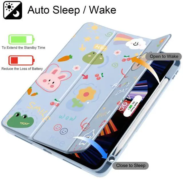 Alt view image 3 of 5 - May Chen for iPad Pro 11 inch M2 4th Generation 2022, iPad Pro 11 3rd/2nd/1st Gen, Case with Transparent Shockproof Back Cover [Built-in Pencil Holder, Auto Sleep/Wake, Cartoon Stick Figure