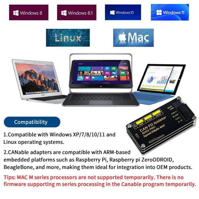 Alt view image 3 of 5 - Jhoinrch Isolation USB to CAN FD Adapter Converter Base on Canable 2.0 Up to 5Mbps