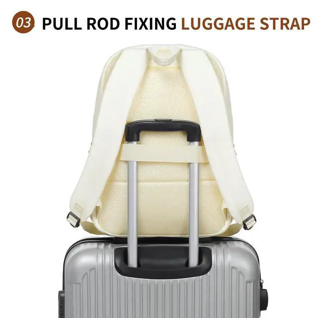 Alt view image 5 of 5 - SUIKIHUM Quilted Laptop Backpack for Women, Casual Work Daypack for 15.6 Inch Laptop, Travel Bag with Luggage Strap, Beige