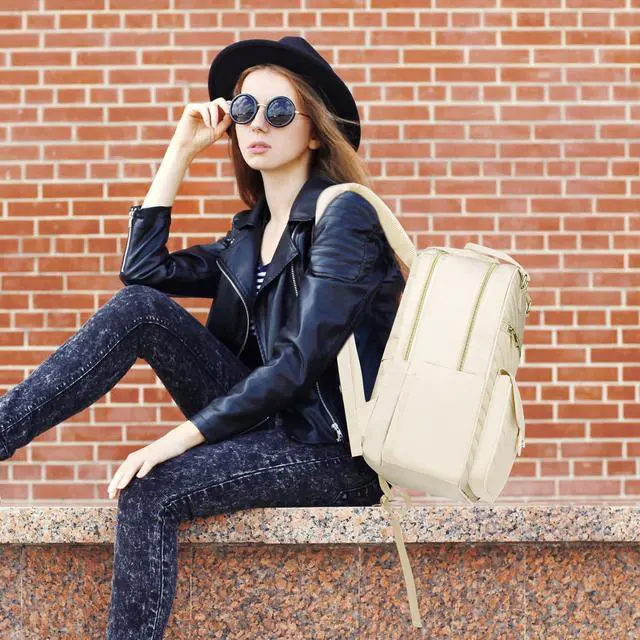 Alt view image 2 of 5 - RJEU Cute Aesthetic Backpack for School Middle High,Teen Girls Schoolbag College Student,Laptop Backpack Women for Travel Work,Mochilas Escolares,Beige