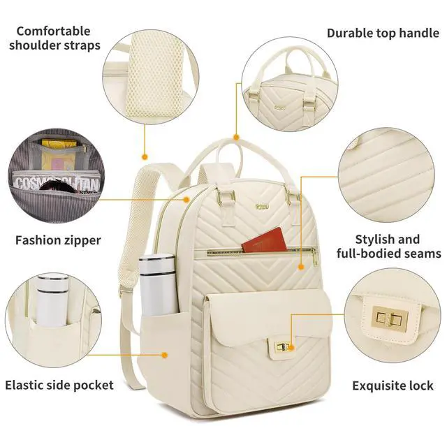 Alt view image 5 of 5 - RJEU Cute Aesthetic Backpack for School Middle High,Teen Girls Schoolbag College Student,Laptop Backpack Women for Travel Work,Mochilas Escolares,Beige