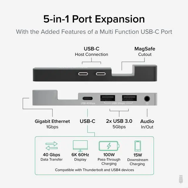 Alt view image 3 of 5 - Plugable 5-in-1 USB C Hub Multiport Adapter with USB C to HDMI Cable Bundle