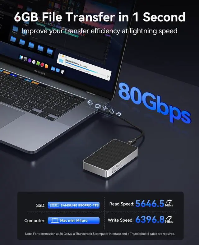 Alt view image 2 of 5 - ORICO 80Gbps M.2 NVMe SSD Enclosure, Compatible with Thunderbolt 5/4/3/USB4 Interface, Fanless Silent Cooling, Supports M-Key 2280 NVMe SSDs for High-Speed Data Transfer on Mac/PC(Without SSD)-X50 Pro