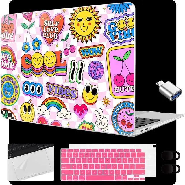 Main image of MEEgoodo for MacBook Air 13.3 inch Case 2021 2020 2019 2018 A2337 M1 A2179 A1932, Laptop Shell for MacBook Air M1 with Keyboard Webcam Cover & Trackpad Film & Type C Adapter,Pattern Stickers