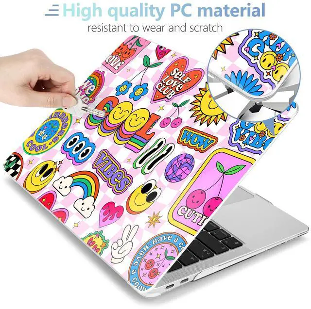 Alt view image 3 of 5 - MEEgoodo for MacBook Air 13.3 inch Case 2021 2020 2019 2018 A2337 M1 A2179 A1932, Laptop Shell for MacBook Air M1 with Keyboard Webcam Cover & Trackpad Film & Type C Adapter,Pattern Stickers