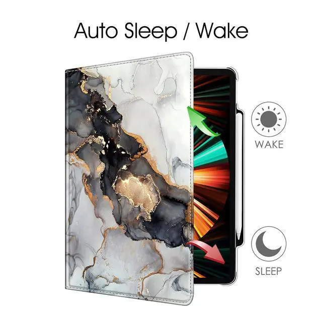 Alt view image 3 of 5 - Fintie Rotating Case for iPad Pro 12.9-inch 6th Generation 2022-360 Degree Swiveling Protective Cover with Pencil Holder, Auto Sleep/Wake, Also Fit iPad Pro 12.9" 5th/4th/3rd Gen, Cloudy Marble