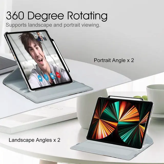 Alt view image 4 of 5 - Fintie Rotating Case for iPad Pro 12.9-inch 6th Generation 2022-360 Degree Swiveling Protective Cover with Pencil Holder, Auto Sleep/Wake, Also Fit iPad Pro 12.9" 5th/4th/3rd Gen, Cloudy Marble