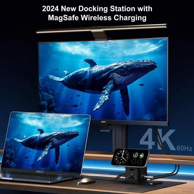 Alt view image 3 of 5 - USB C Laptop Docking Station with MagSafe Charger Stand, 9 in 1 USB C Hub Multiport Adapter with 4K HDMI, 1Gbps Ethernet, 3 USB 3.0, SD/TF, Compatible with MacBook/Dell/HP/Lenovo/iPhone (Black)