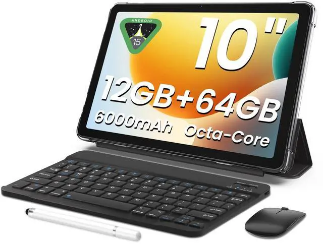Main image of EHFiDC Tablet with Keyboard |12GBRAM+64 Storage(Expand to 2TB), 6000mAh Battery | Widevine L1, 10.1 in Tablet with 5G/2.4G WiFi | BT5.0 | GMS Certified | Mous | Case | Stylus | Keyboard (Black)