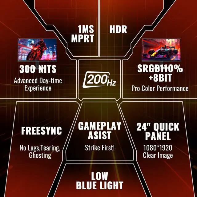 Alt view image 2 of 5 - SANSUI Gaming Monitor, 24 Inch 200Hz 180Hz, FHD 1080P 1ms 110% sRGB Computer Monitor, HDMI DP Ports VESA Support for Game Office (HDMI Cable Included ES-G24F4H)