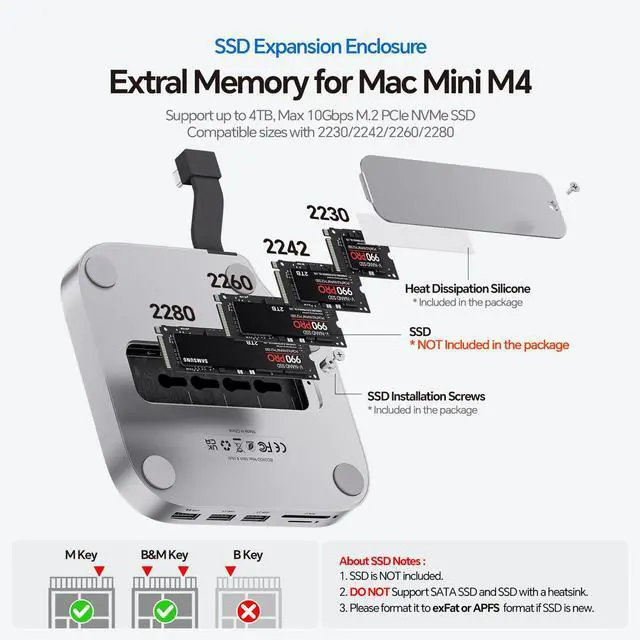 Alt view image 4 of 5 - PULWTOP Mac Mini M4 Dock Stand with DP 4K 144Hz & HDMI 4K 60Hz, Mac Mini M4 Pro Hub with 4TB NVMe SSD Enclosure (SSD NOT Included), 3 USB A 2.0, SD/TF 3.0, 3.5mm Audio/Mic, USB C Hub for Mac Mini 2024