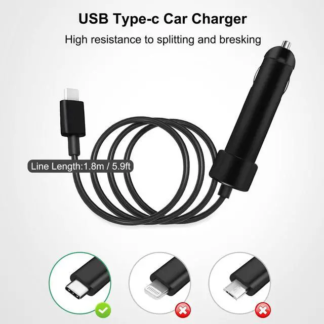 Alt view image 4 of 5 - JUYOON 65W USB-C Car Charger Power Cord Compatible with HP EliteBook 630 640 650 660 665 830 840 850 860 g10 g11 Ultra G1i X Flip G1i G1a