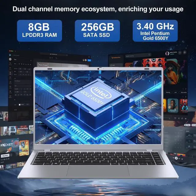 Alt view image 3 of 5 - RNRUO 2025 Silver Laptop with Win11 Pro, Pentium Gold 6500Y Processor,8GB RAM 256GB SSD,14 Inch FHD IPS Display, 5000mAh Battery,Type-C,Portable Laptops Computer for Business Office