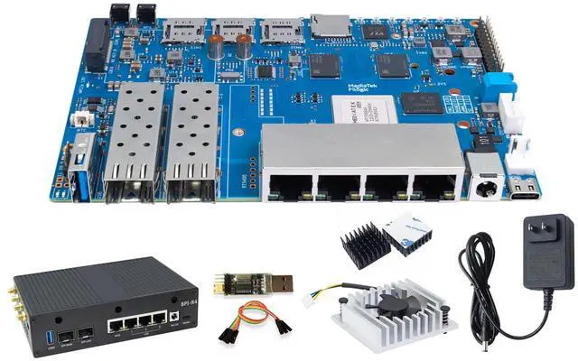 Main image of Banana Pi BPI-R4 WiFi 7 OpenWRT Wireless Dual-Band WiFi Router Board, MediaTek MT7988A (Filogic 880) SoC, 4G/5G Internet Router, 4X GbE and 2X 10GbE SFP for NAS Smart Home Gateway (8GB RAM Bundle2)