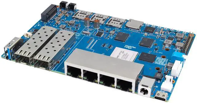 Alt view image 3 of 5 - Banana Pi BPI-R4 WiFi 7 OpenWRT Wireless Dual-Band WiFi Router Board, MediaTek MT7988A (Filogic 880) SoC, 4G/5G Internet Router, 4X GbE and 2X 10GbE SFP for NAS Smart Home Gateway (8GB RAM Bundle2)