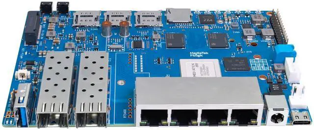 Alt view image 5 of 5 - Banana Pi BPI-R4 WiFi 7 OpenWRT Wireless Dual-Band WiFi Router Board, MediaTek MT7988A (Filogic 880) SoC, 4G/5G Internet Router, 4X GbE and 2X 10GbE SFP for NAS Smart Home Gateway (8GB RAM Bundle2)