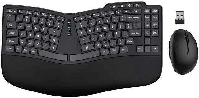 Main image of Ergonomic Wireless Keyboard Mouse Combo, Bluetooth/2.4G Split Design Keyboard with Palm Rest and 3 Levels DPI Adjustable Wireless Vertical Mouse, Multi-Device, Rechargeable, for Windows/MacBlack