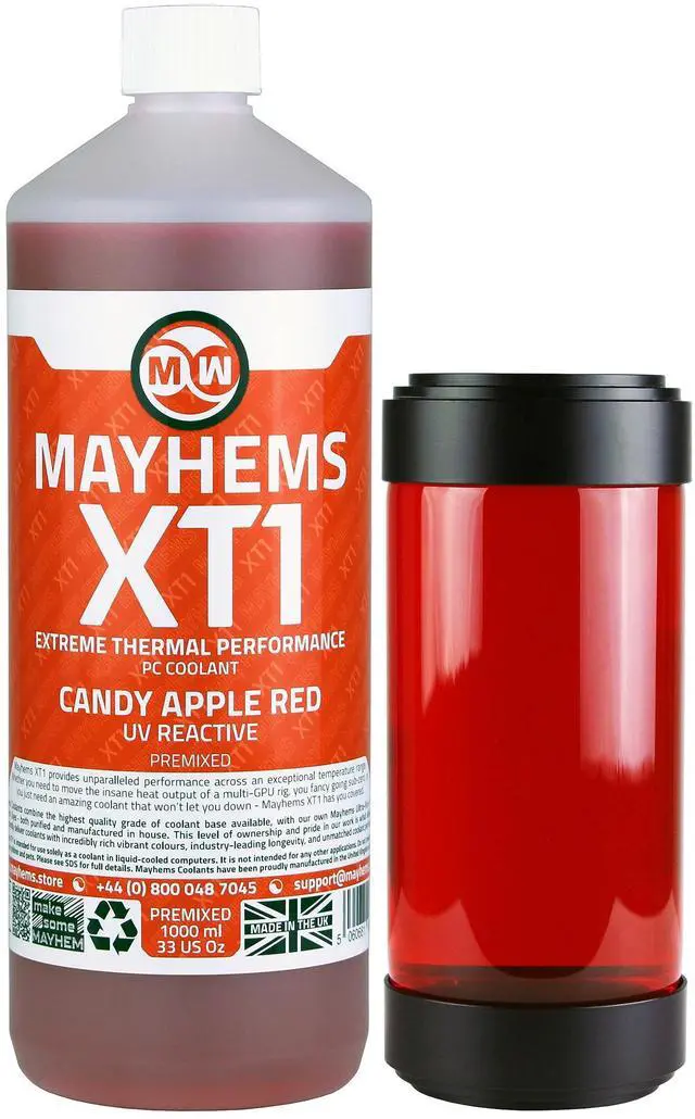 Main image of Mayhems - XT1 Premixed PC Coolant - Computer Water Cooling Fluid - Liquid Cooling, Thermal Performance Series, UV Fluorescent, 1 Litre, Candy Apple Red