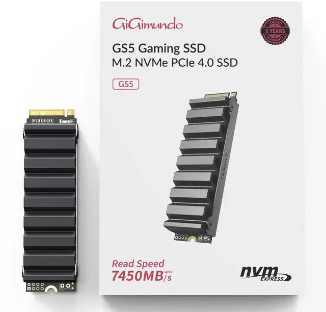 Main image of GiGimundo GS5 2TB TLC PCIe Gen4x4 NVMe SSD for PS5 - Blast Through Load Times with 6500MB/s Speed with Heatsink, Up to 7450MB/s for Desktop PC