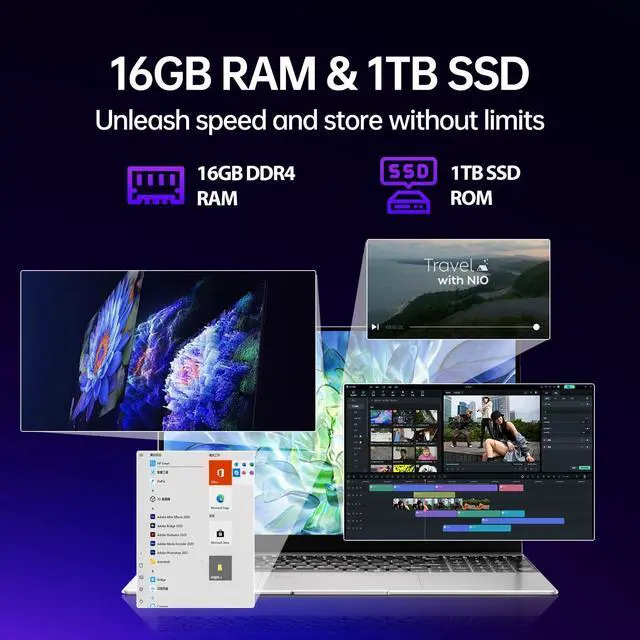 Alt view image 3 of 5 - 2025 Latest 15.6'' Laptop Compatible with Windows 11, 1TB SSD 16GB Dual-Channel RAM, Quad-Core Processor(Max 2.9GHz), 1080P FHD Display, Backlit Keyboard, Fingerprint, Mini-HDMI, WiFi5, TF Card Slot