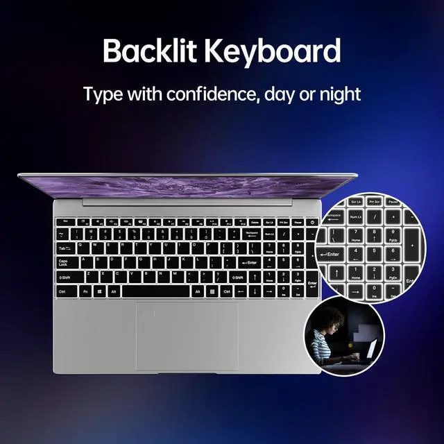 Alt view image 4 of 5 - 2025 Latest 15.6'' Laptop Compatible with Windows 11, 1TB SSD 16GB Dual-Channel RAM, Quad-Core Processor(Max 2.9GHz), 1080P FHD Display, Backlit Keyboard, Fingerprint, Mini-HDMI, WiFi5, TF Card Slot