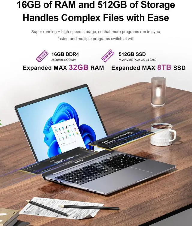 Alt view image 4 of 5 - MOMENTPLUS 16 Inch Laptop Computer 11 Pro, Ryzen 5 3550H Laptop (Beat N150/N95, Up to 3.7GHz) 16GB DDR4 RAM, 512GB NVMe SSD, 1080P LCD Screen, Backlit Keyboard, Wi-Fi5, BT5.0, Webcam, Dual Speakers