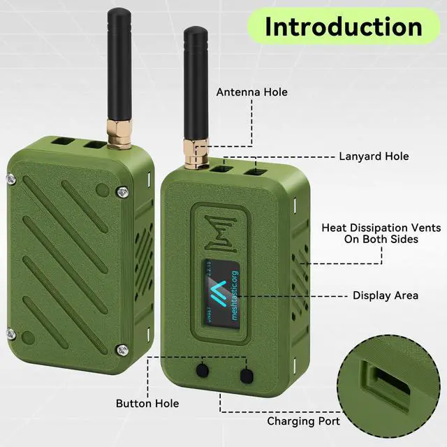 Alt view image 4 of 5 - 2 Set ESP32 LoRa V4 Development Board + 3000mAh Battery + Green Case, Upgraded ESP32-S3 SX1262 LoRa WiFi Bluetooth 2MB PSRAM 16MB Flash 915MHz Antennas OLED Support GPS & Solar for Arduino Meshtastic