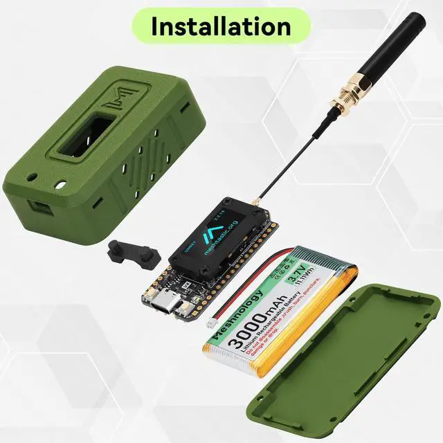 Alt view image 5 of 5 - 2 Set ESP32 LoRa V4 Development Board + 3000mAh Battery + Green Case, Upgraded ESP32-S3 SX1262 LoRa WiFi Bluetooth 2MB PSRAM 16MB Flash 915MHz Antennas OLED Support GPS & Solar for Arduino Meshtastic